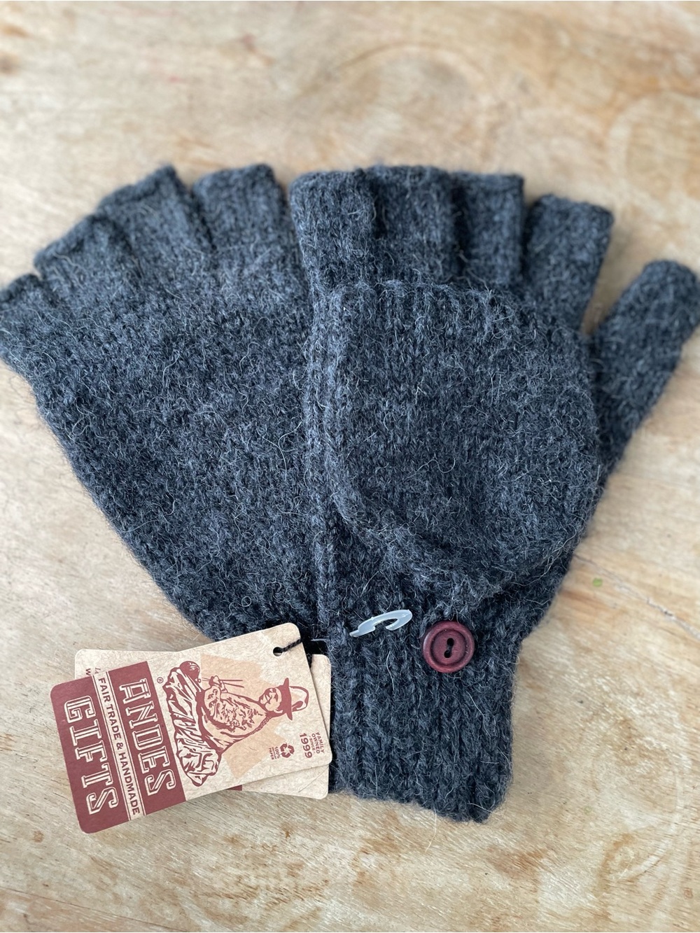 NWT! Andes Gifts Charcoal Blended Glitten Alpaca Convertible Mittens Gloves OS